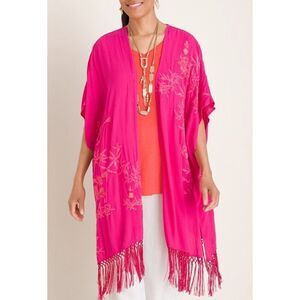 Chico’s NWT Floral Embroidered Berry Pink Ruana Wrap